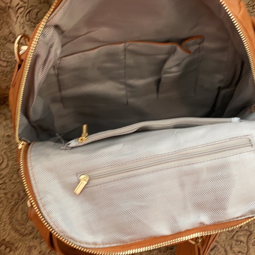 Leopard Strap Convertible Shoulder Bag/Backpack, Camel - Picture 7 of 9